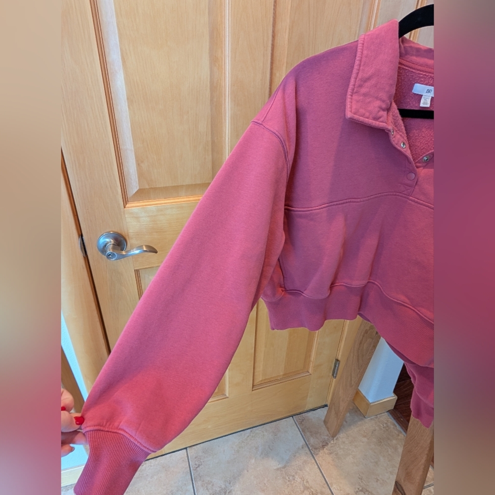 BP Pink Fleece Cropped Pullover With Button Collar - Picture 3 of 6
